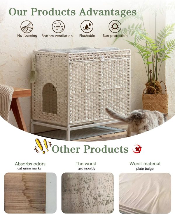 SETVSON Cat Litter Box Enclosure Rattan Furniture Large-2