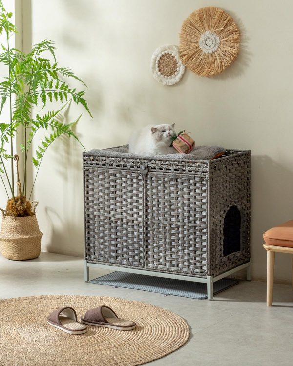 SETVSON Cat Litter Box Enclosure Rattan Furniture Large-5