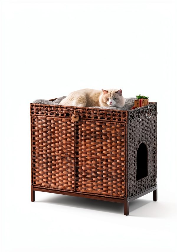 SETVSON Cat Litter Box Enclosure Rattan Furniture Large Size-5