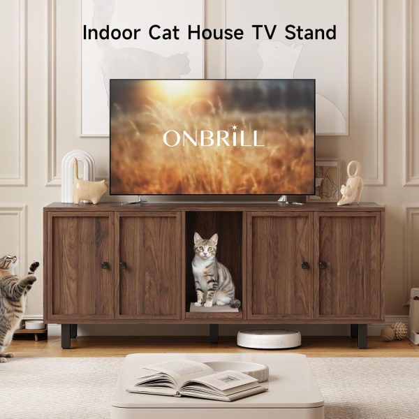 ONBRILL Cat Litter Box Enclosure Double Room Wooden-4