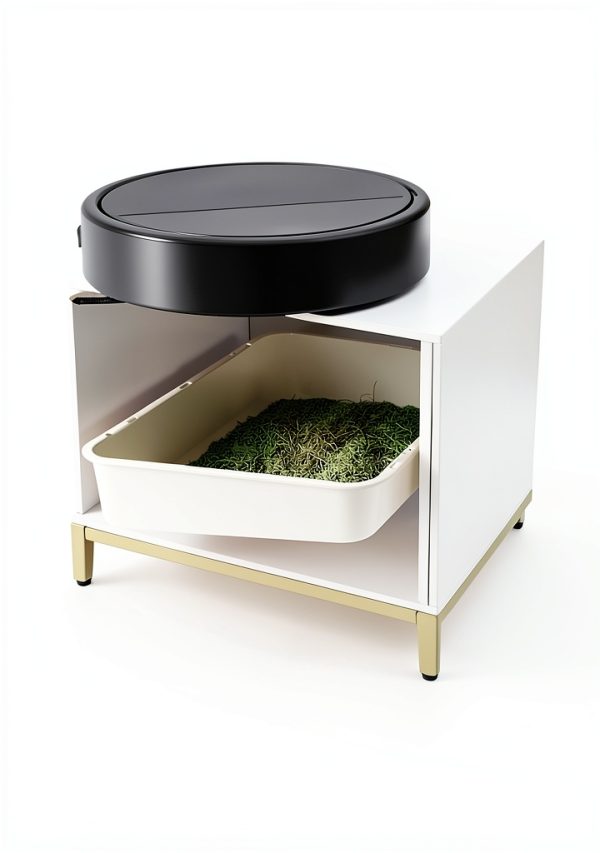 Feandrea Cat Litter Box Enclosure White Gold-5