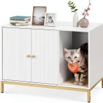 Feandrea Cat Litter Box Enclosure White Gold-0