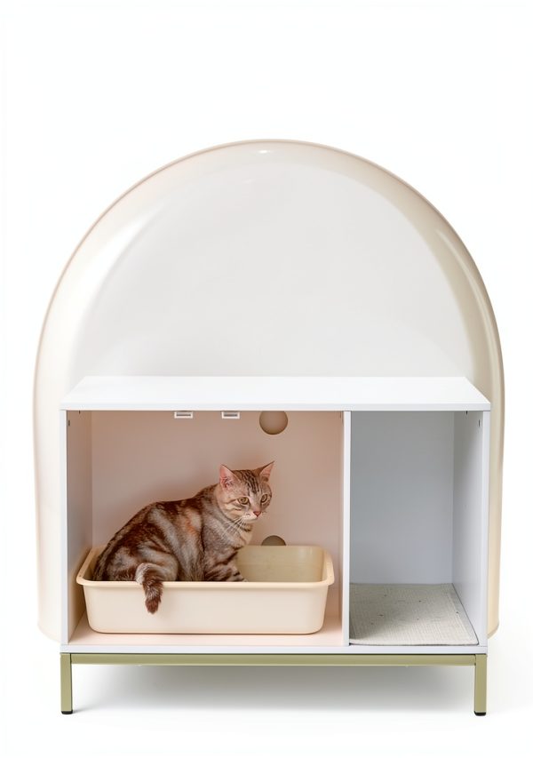 Feandrea Cat Litter Box Enclosure White Gold-2