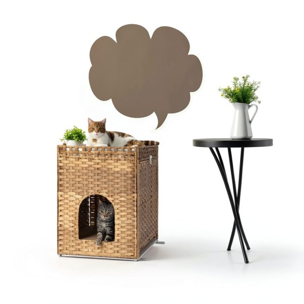 Honiakaka Cat Litter Box Enclosure Natural Rattan-1