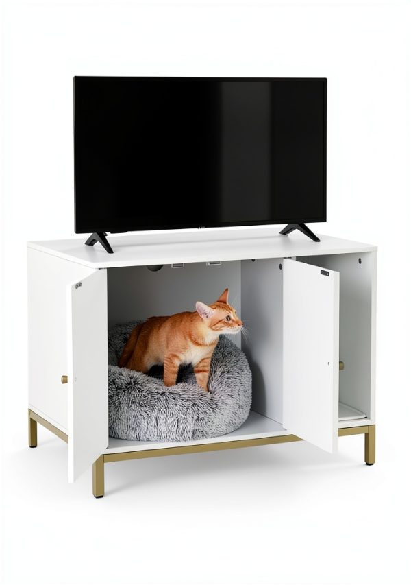 Feandrea Cat Litter Box Enclosure White Gold-6
