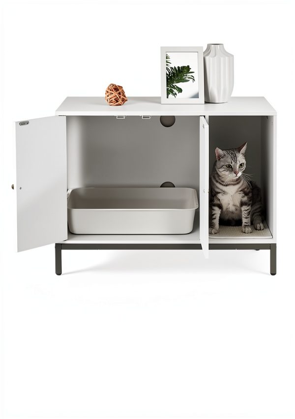 Feandrea Cat Litter Box Enclosure White Gold-8