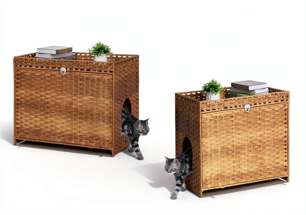 Honiakaka Cat Litter Box Enclosure Natural Rattan-5