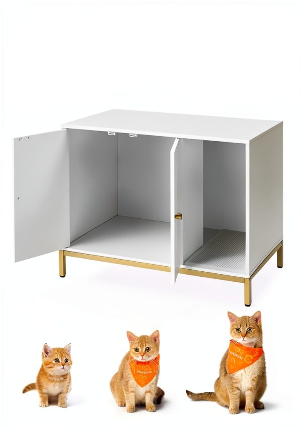 Feandrea Cat Litter Box Enclosure White Gold-4