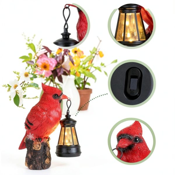 Suzile Cardinal Garden Statue Solar Lantern 6.3in Outdoor Light-2