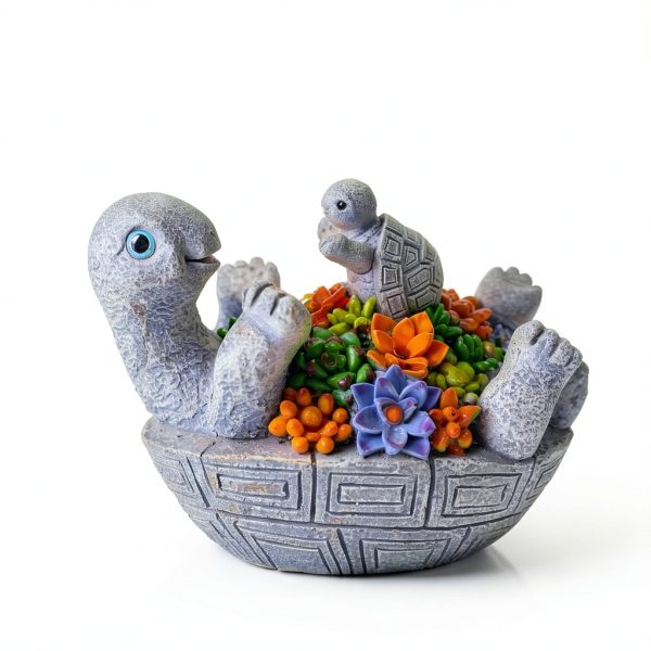 Solar Turtle Figurines Garden Decor, Cute Turtle Statue with Baby with 7 LED Solar Lights Garden Lawn Decorations for Patio & Yard, Gifts for Mom, Gery-1