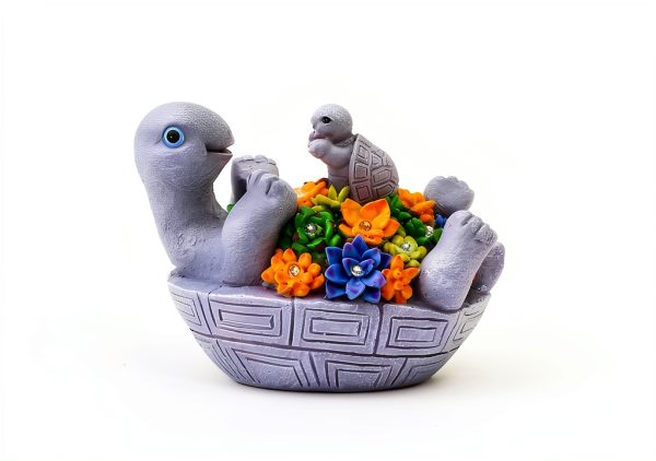 Solar Turtle Figurines Garden Decor, Cute Turtle Statue with Baby with 7 LED Solar Lights Garden Lawn Decorations for Patio & Yard, Gifts for Mom, Gery-7