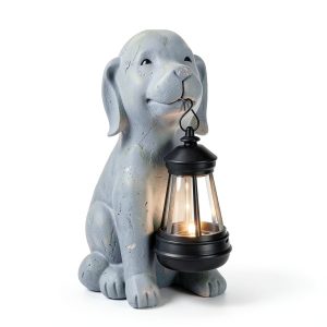 Dog Solar Garden Statue with Lantern – Outdoor Patio & Yard Decor – Figurine for Dogs – Gift for Mom, Grandma, Dog Lovers, Housewarming Present-0