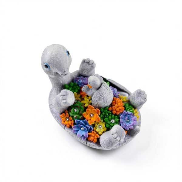 Solar Turtle Figurines Garden Decor, Cute Turtle Statue with Baby with 7 LED Solar Lights Garden Lawn Decorations for Patio & Yard, Gifts for Mom, Gery-6