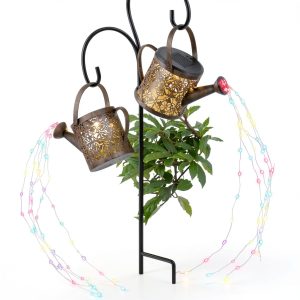 Merear Solar Watering Can Lights Outdoor with 8 Multi-Color Changing Modes, IP65 Waterproof Landscape Light Garden Decor, One Pole Two Lights Outside Decorations for Lawn, Backyard, Patio, Chrismas-0